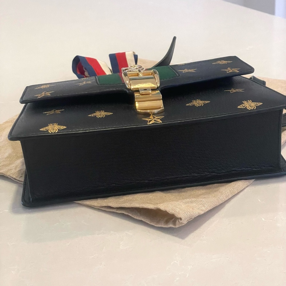 Gucci Sylvie Bee Star Medium Black Leather Extra Ribbon Strap Mint condition - Picture 8 of 14